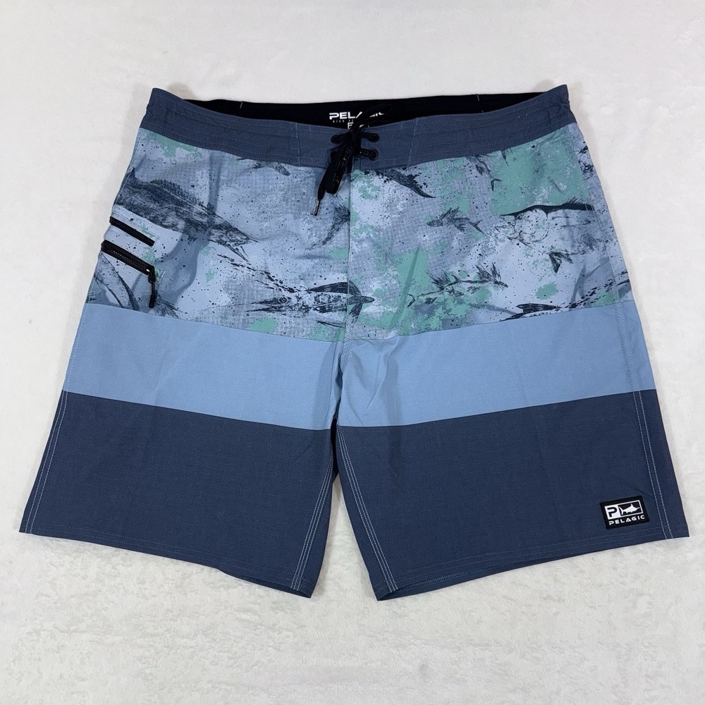 Pelagic Strike Board Shorts Blue Men's Size 40 9" Inseam Fishing Surfing